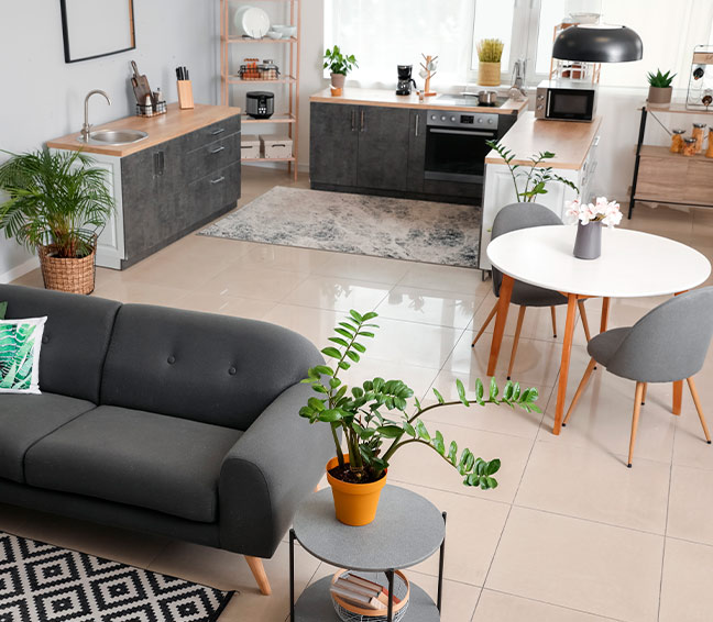 cocina office con vista de sillón en apartamente